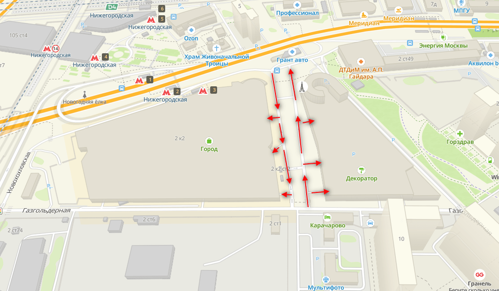 схема парковки ТЦ «Город» на Рязанке